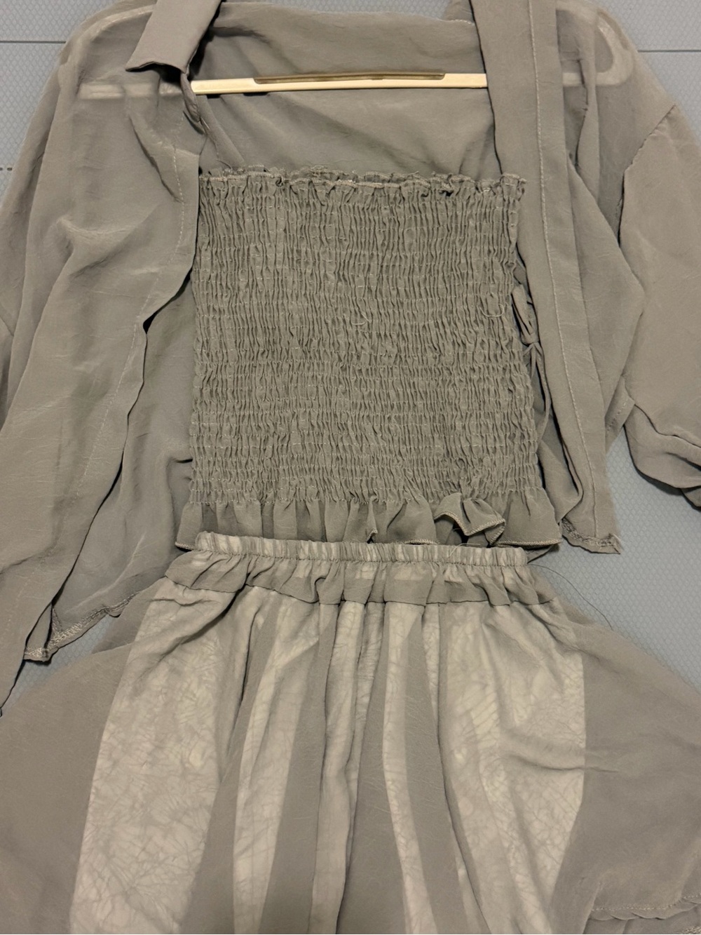 Smocked Tube Top and Matching Cardigan Set - Gray